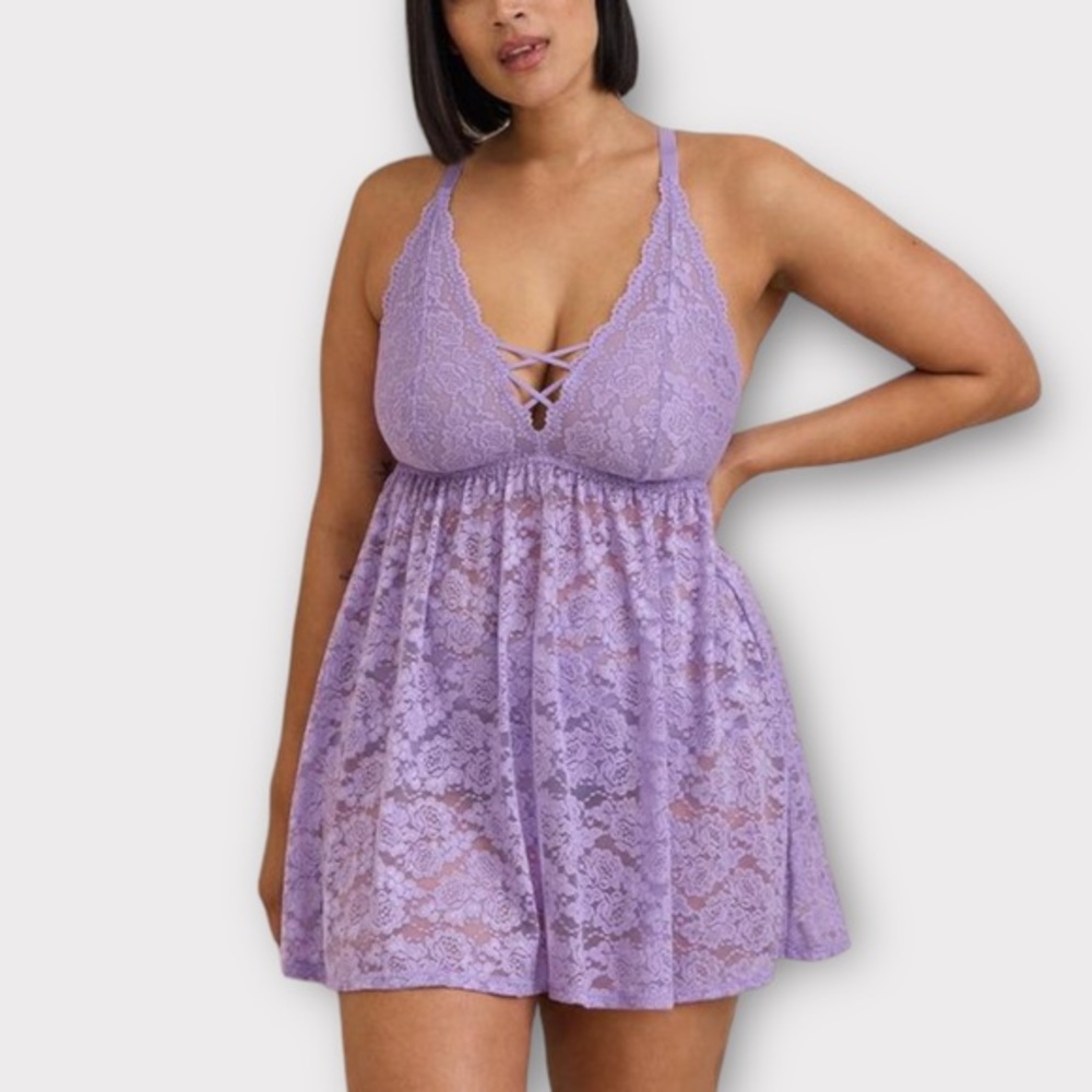 Torrid Lavender Simply Lace XO Front Babydoll Chemise Size 2X NWOT